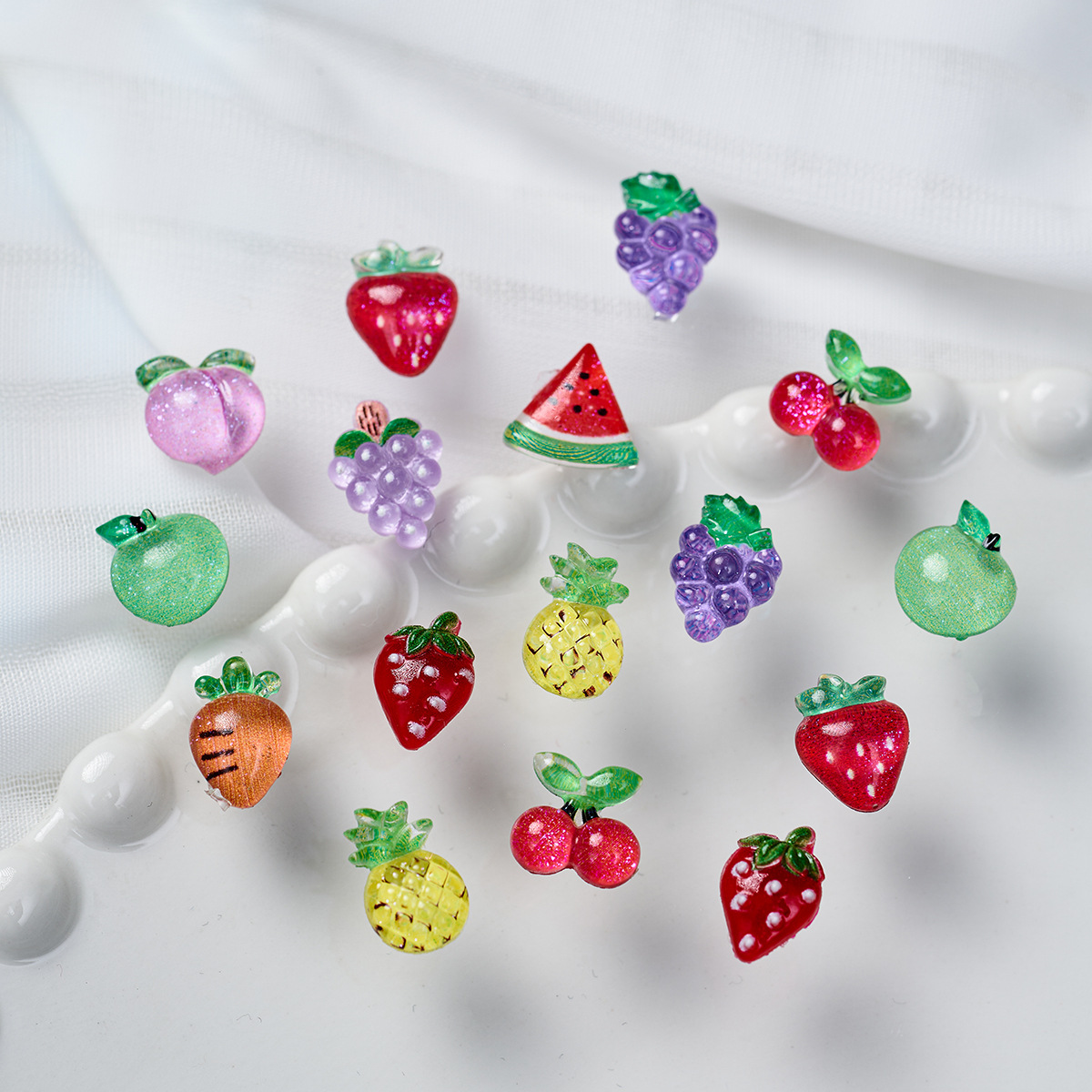 Nail art jewelry new mixed animation crystal cartoon cherry peach apple watermelon three-dimensional resin nail drill