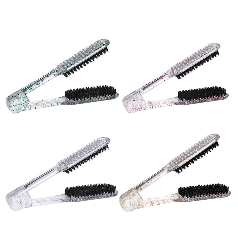 Amazon plywood comb transparent with flash plastic hair comb V-shaped shape straightening bristle comb curly hair high temperature resistant