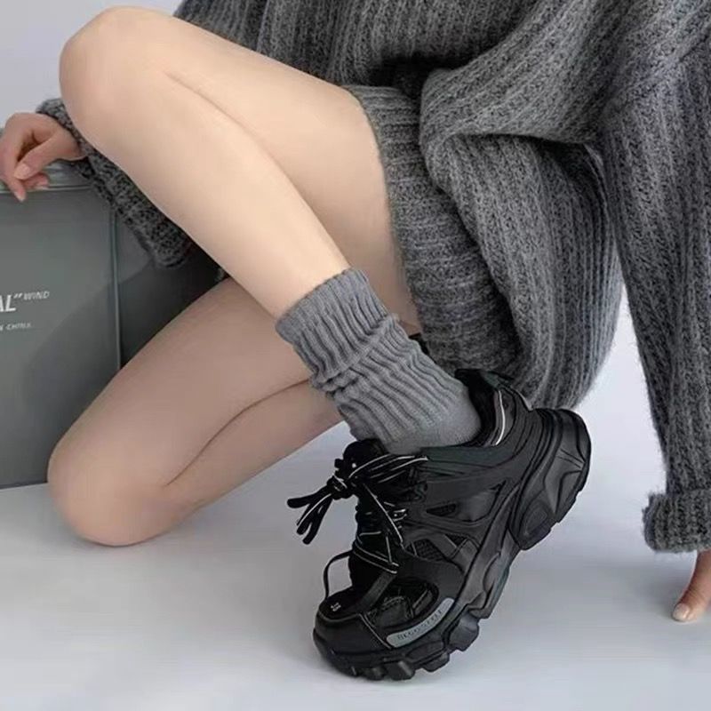 Stacked Socks Women's Middle Thick Needle Black and White Gray Middle Socks Japanese Style Vintage Stocking Trendy All-Match High Waist Internet Popular Men's Socks
