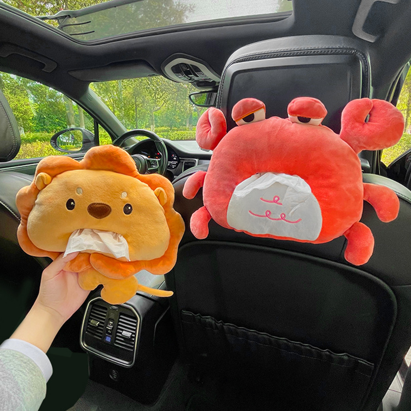 Car Tissue Box Car Armrest Box Paper Box Car Interior Decoration Hanging Creative Cute Cartoon Plush Paper Box