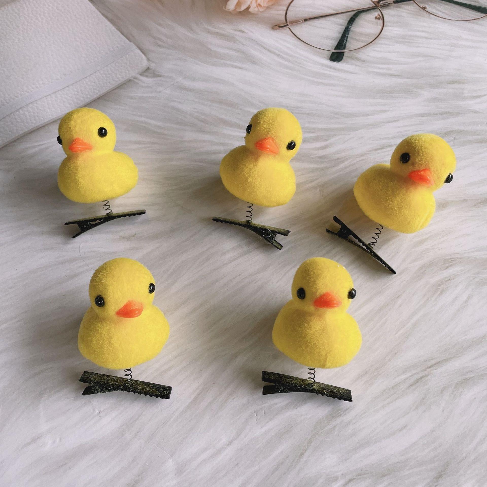 New Flocking Yellow Duck Hairpin Big Yellow Duck Spring Hairpin Push Sweep Code Small Gift Student Prizes Hair Accessories