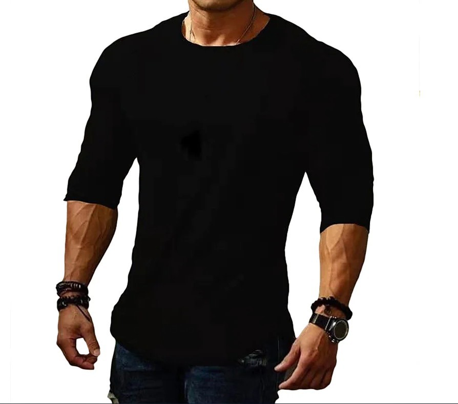 2022 Spring and Summer Cross-border Foreign Trade New Casual Solid Color Men's Round Neck Long-sleeved T-shirt Slim-fit Youth T-shirt