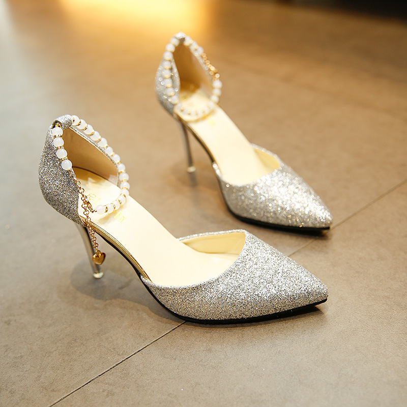 Korean Style Trendy High Heels Women's 2024 Summer and Autumn New Arrival Frosted Stiletto Heel Pointed Cyber Celebrant Fashion Side Empty Single-layer Shoes Women's Shoes