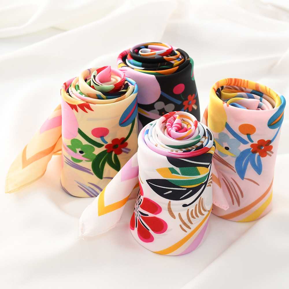 Fashion new flower small floral 70CM imitation silk scarf Suzhou and Hangzhou retro Joker printed scarf square towel wholesale