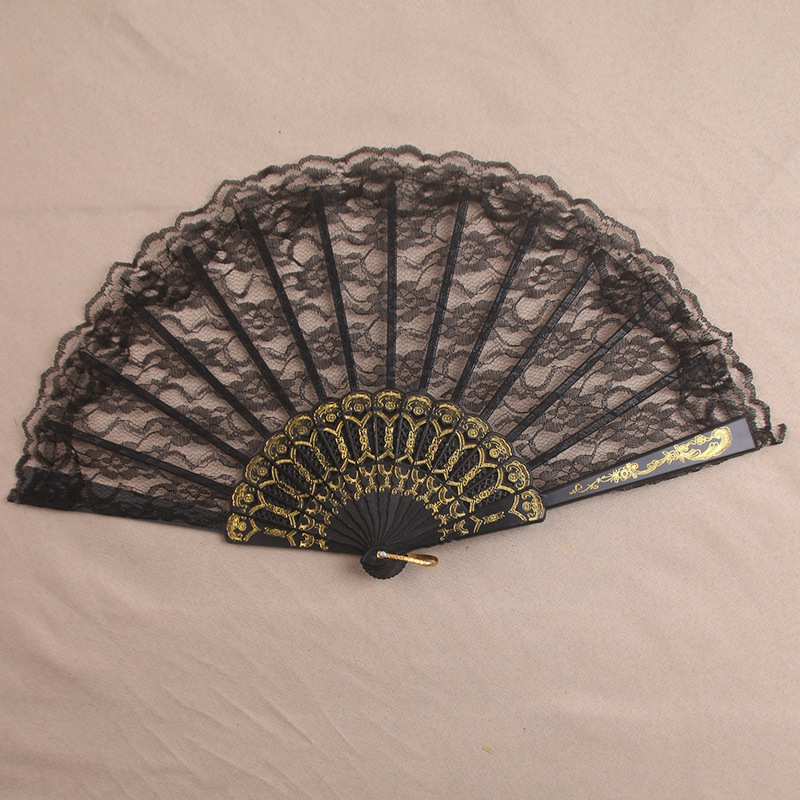Lace fan Net red fan orchid transparent fan silk fan Chinese style dance fan cheongsam props color multi-factory direct sales