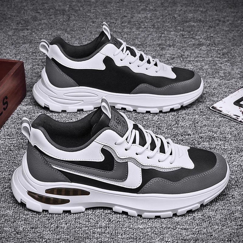 Putian men's shoes autumn student running sports casual wave shoes leather waterproof travel height increasing white Daddy Fashion Shoes