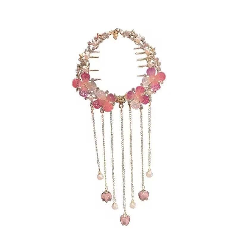 早春の新型の軽い豪華な紫晶の花のフリンジヘアクリップの後頭部の団子の頭は馬の尾を巻いて髪飾りの卸売りを掛けます。|undefined