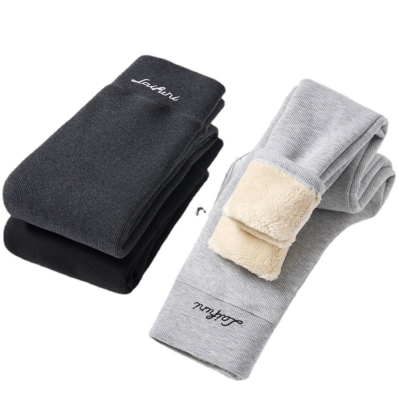 Lamb Fleece Leggings Women's Outer Wearing Winter Fleece-lined Thickened High Waist Embroidered Plus Size Northeast Extra-thick Warm Cotton Pants
