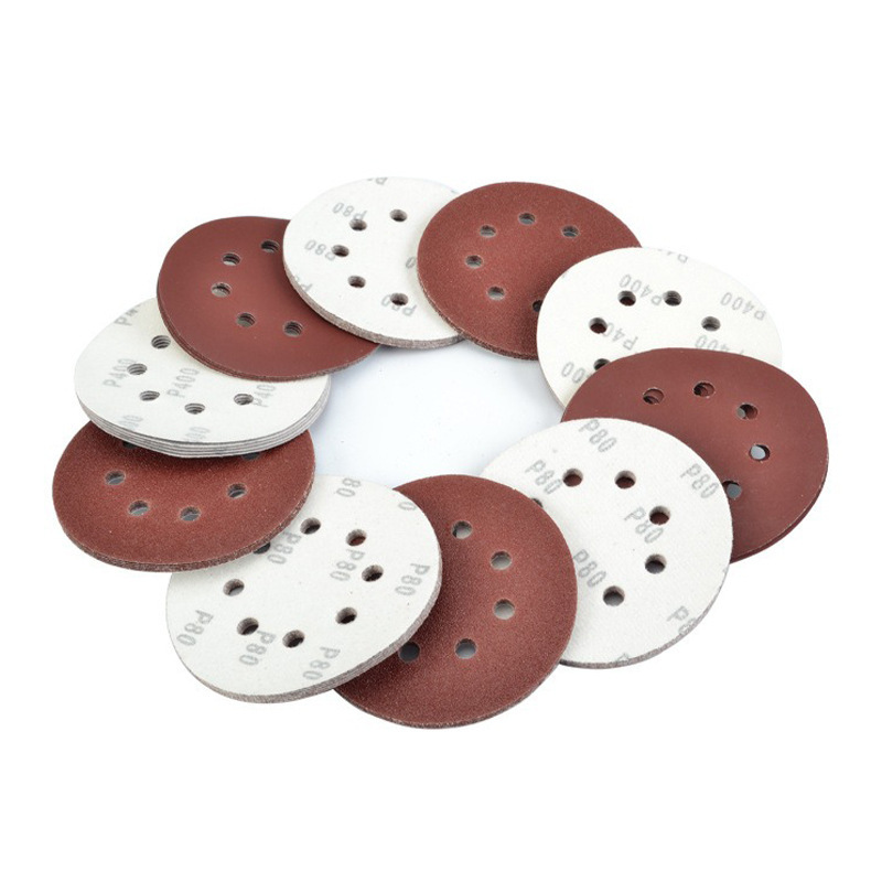 Red sand back velvet 5 inch 8 hole flocking disc sandpaper air grinding flocking sandpaper cross-border e-commerce Amazon manufacturers