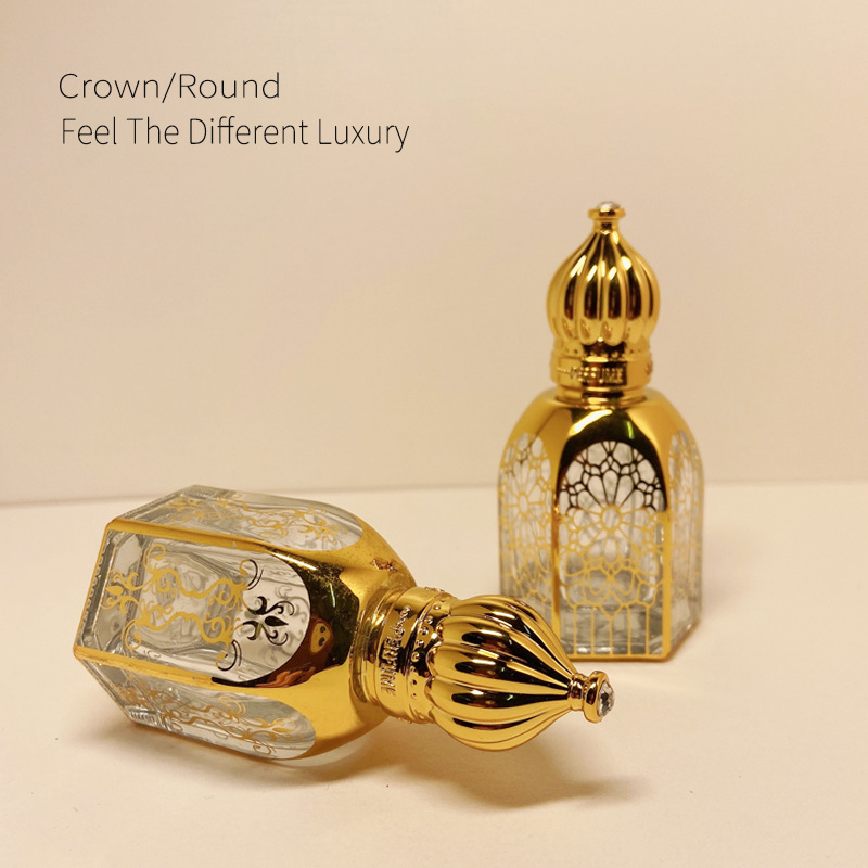 Middle East Glass Essential Oil Bead Bottle Metal Transparent Perfume Bottling Bronzing Plating Process Factory Wholesale