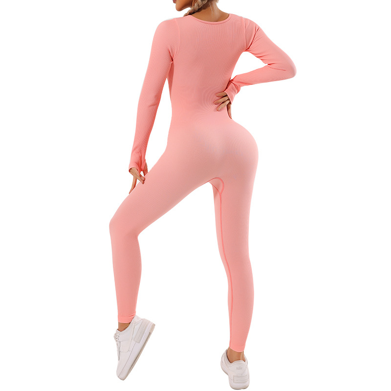 [Zhejiang brocade] European and American one-piece sports yoga jumpsuit long sleeve quick-drying tight fitness one-piece yoga suit