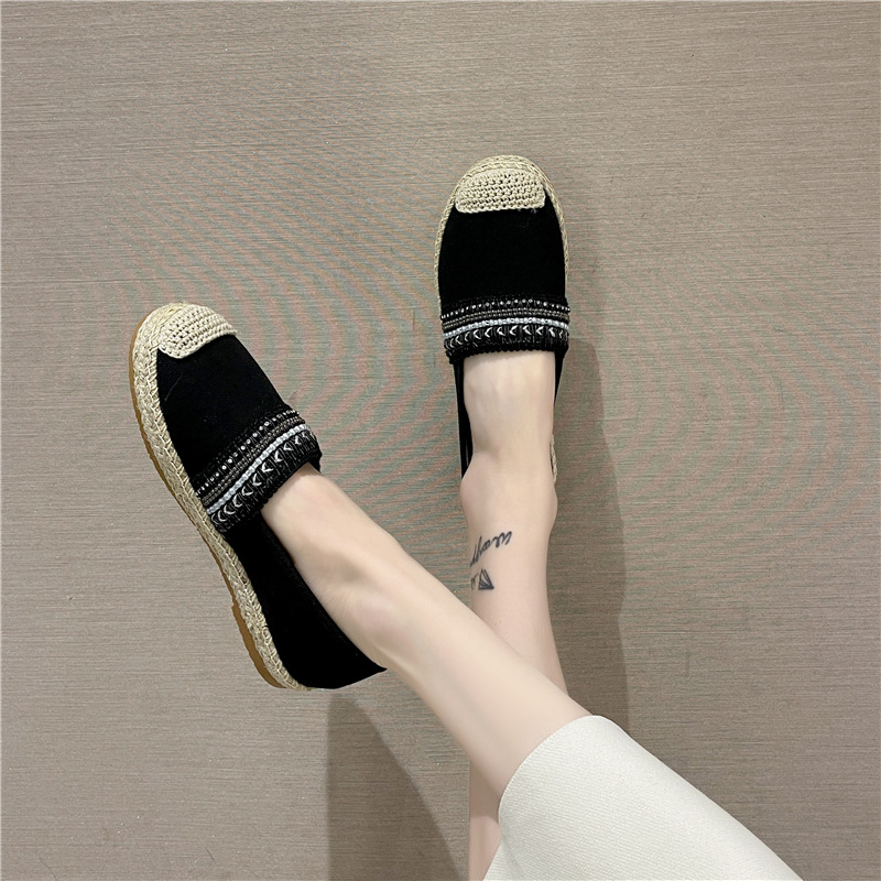 Xiaoxiangfeng Fisherman Shoes Women's 2023 New Style Slip-on Soft-soled Single-layer Shoes Linen Woven Thick-soled All-match Autumn Beans Shoes