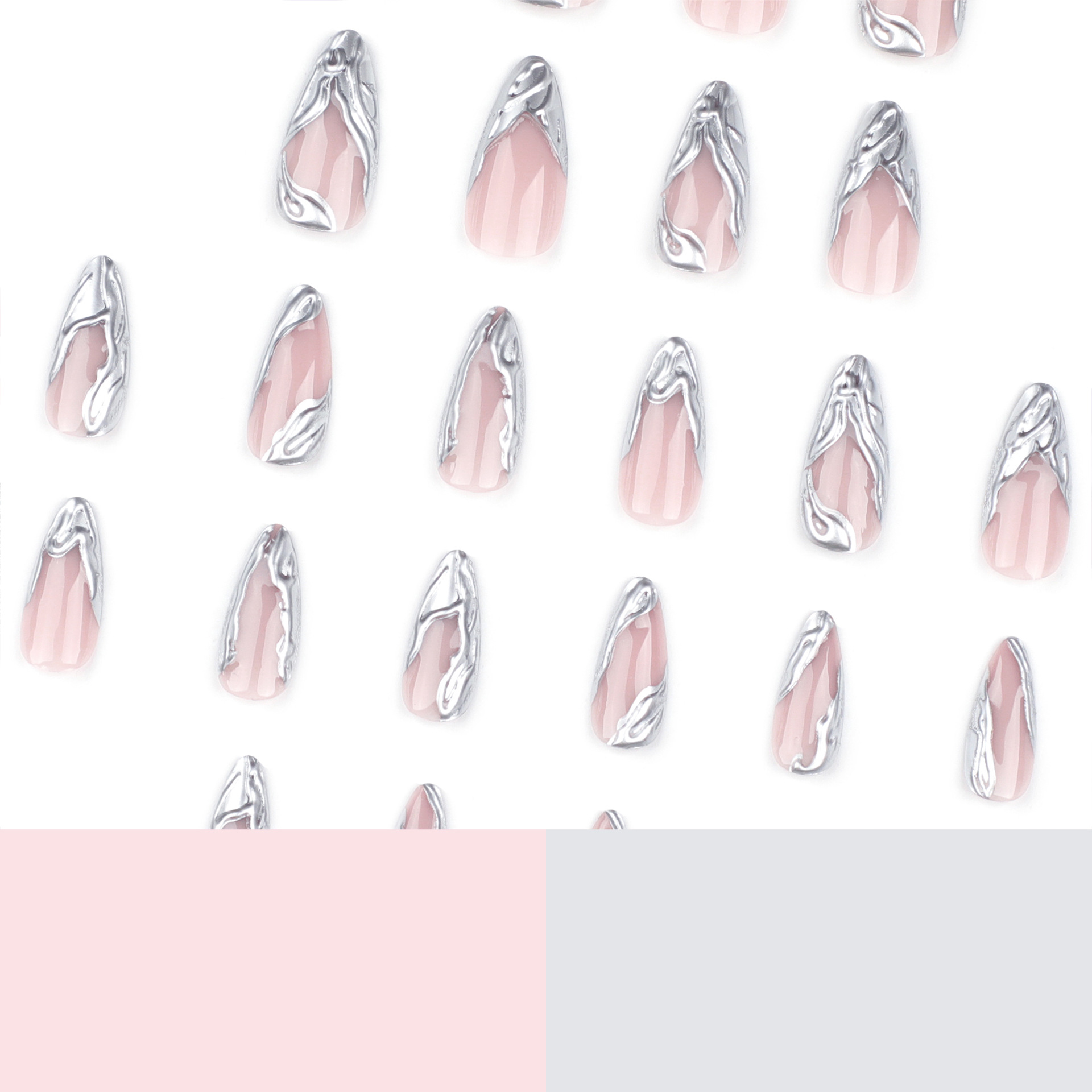 Simple French 3D silver Wear Armor Short Almond Manicure False Nail Removable Nail Finished Products Wholesale