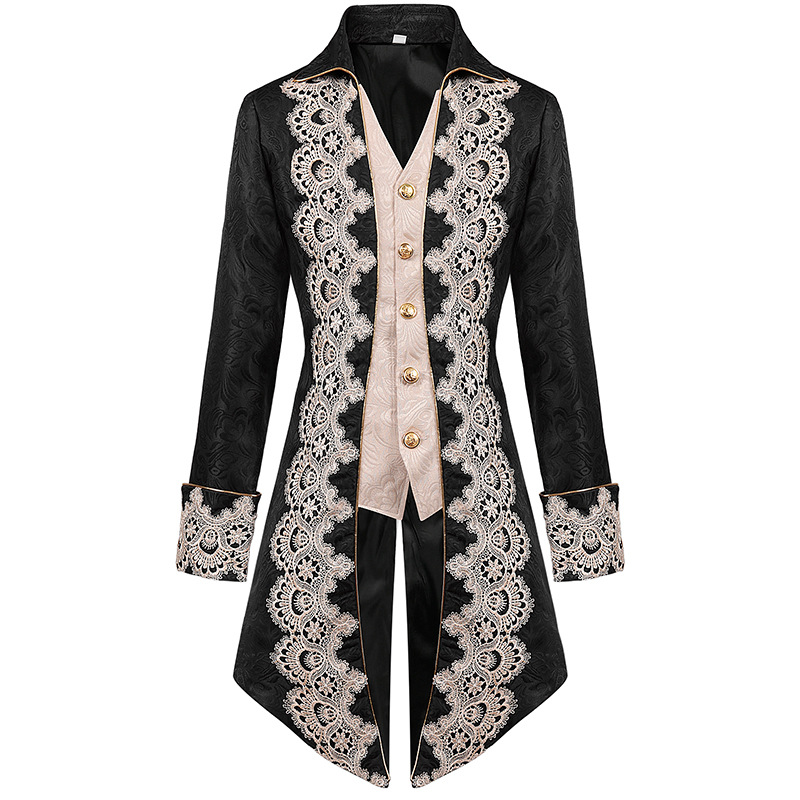 2024 New Men's Steampunk Gothic Coat Victorian Lace Tuxedo Frock Coat