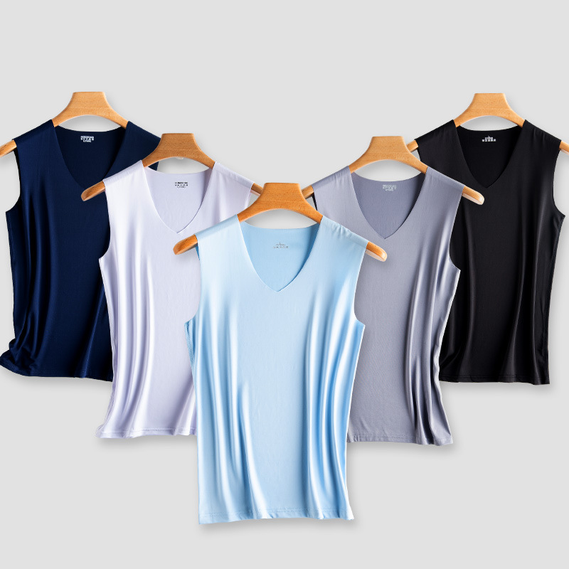Summer new ice silk seamless men's vest tight wide shoulder V-neck sports vest base thin factory wholesale