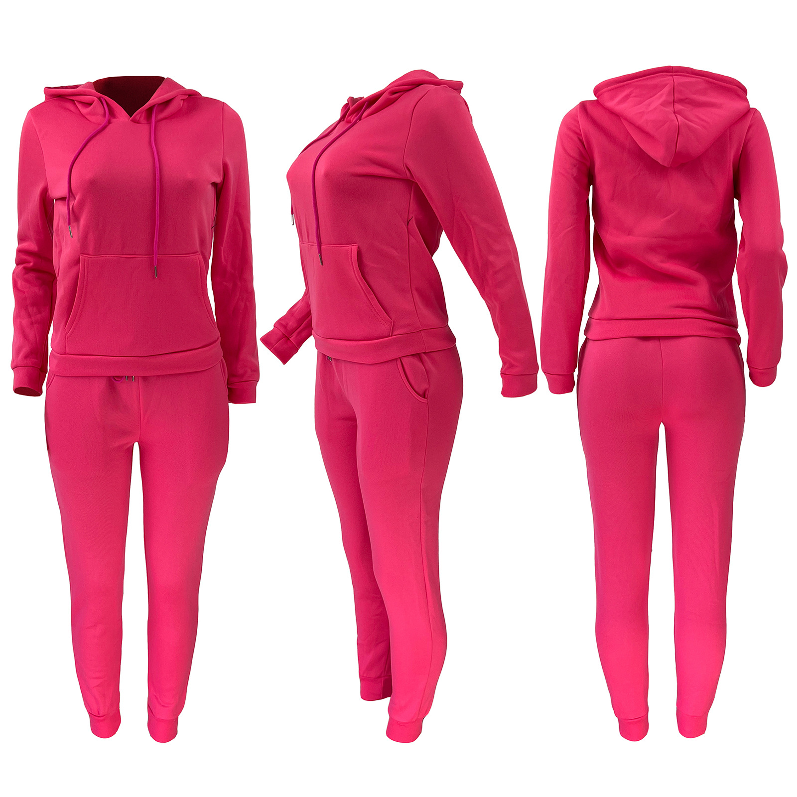 HR8197 European and American women's clothing  independent station supply autumn and winter plus velvet drawstring hooded two-piece set_voghion.com