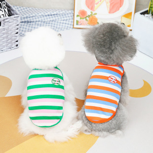 Pet Clothes Clothing Spring and Summer Dog Teddy Schnery Dog Clothes Supplies Pet Clothing 22 Striped Embroidered Vest