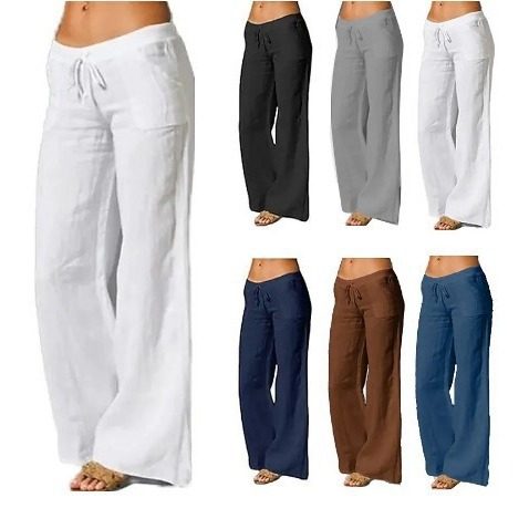 Spot 2023 New Amazon Explosions Women's Mid-Waist Wide Leg Pants Big Foot Pocket Cotton and Linen Casual Pants