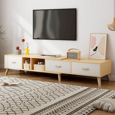 Yijiada TV Cabinet Telescopic TV Floor Cabinet Coffee Table Combination Small Apartment Nordic Simple Solid Wood Leg for Living Room