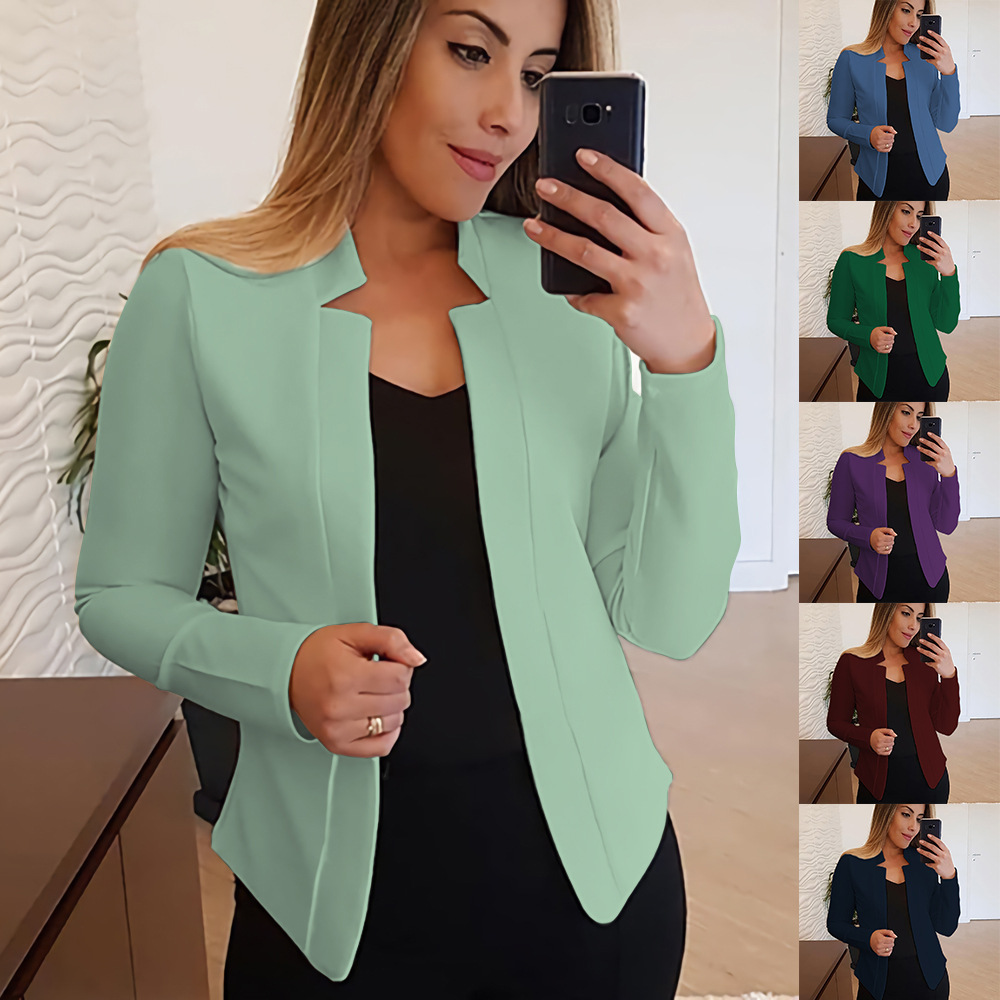 2023 autumn and winter European and American Amazon new solid color slim temperament commuter suit all-matching suit jacket for four seasons