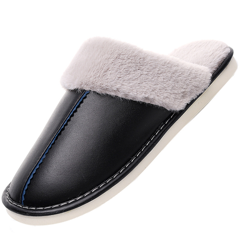 New Style Men's and Women's Couple's First Layer Sheepskin Genuine Leather Slippers Home Use Silent Wood Floor Fitting Room Cotton Slippers Winter
