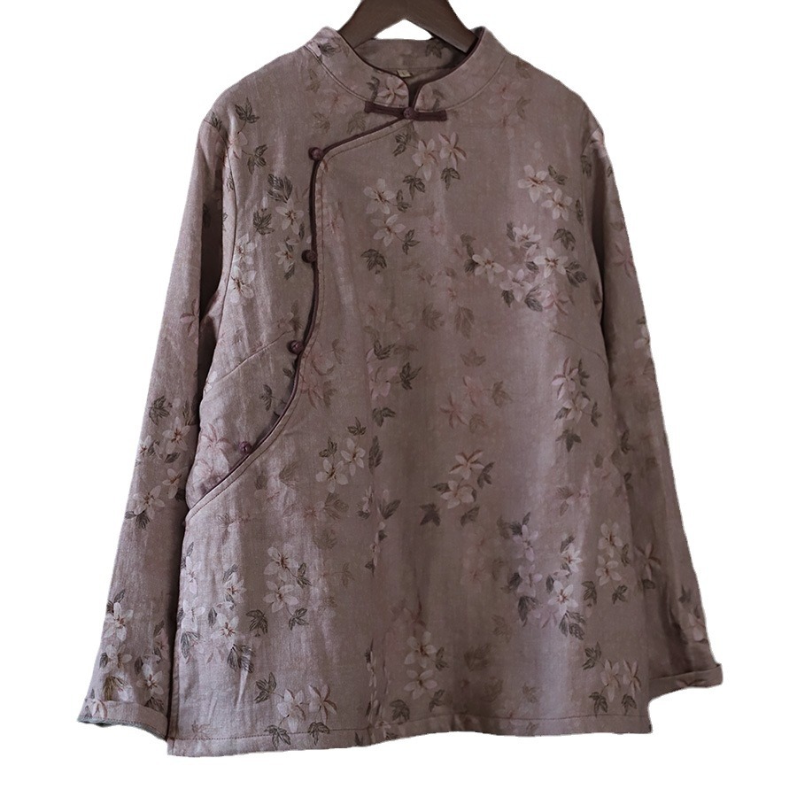 S5929 Neues, schräges Knopfleisten-Leinen-Digitaldruck-Kontrast-Zen-personalisiertes Samtoberteil im chinesischen Stil_voghion.com