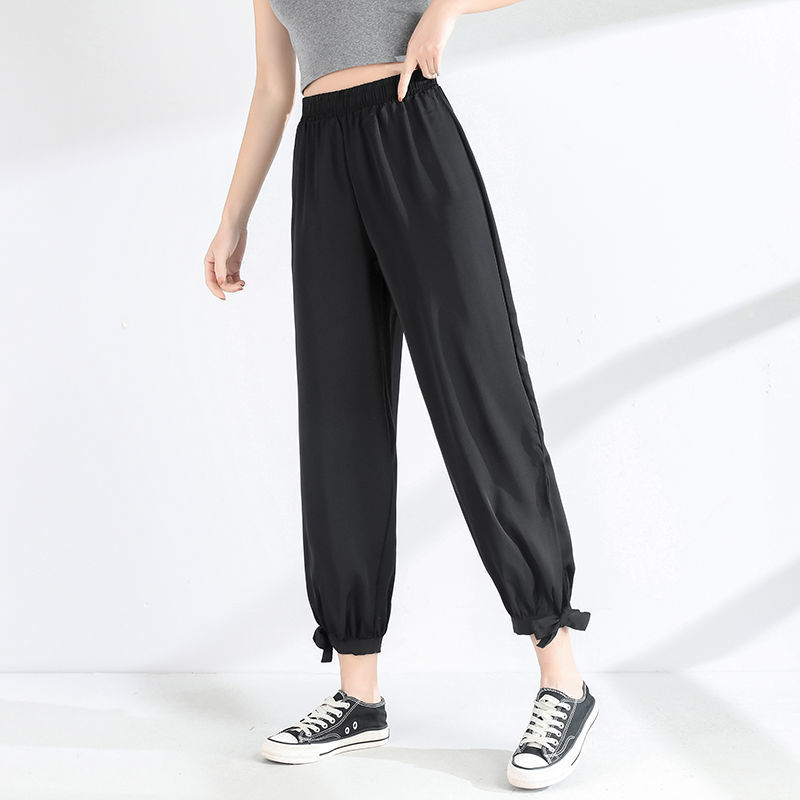 Ice Silk Lantern Pants Women's Chiffon Summer New Women's Pants for Chubby Girls Hanging Sense Loose Thin Leg Cropped Casual Pants