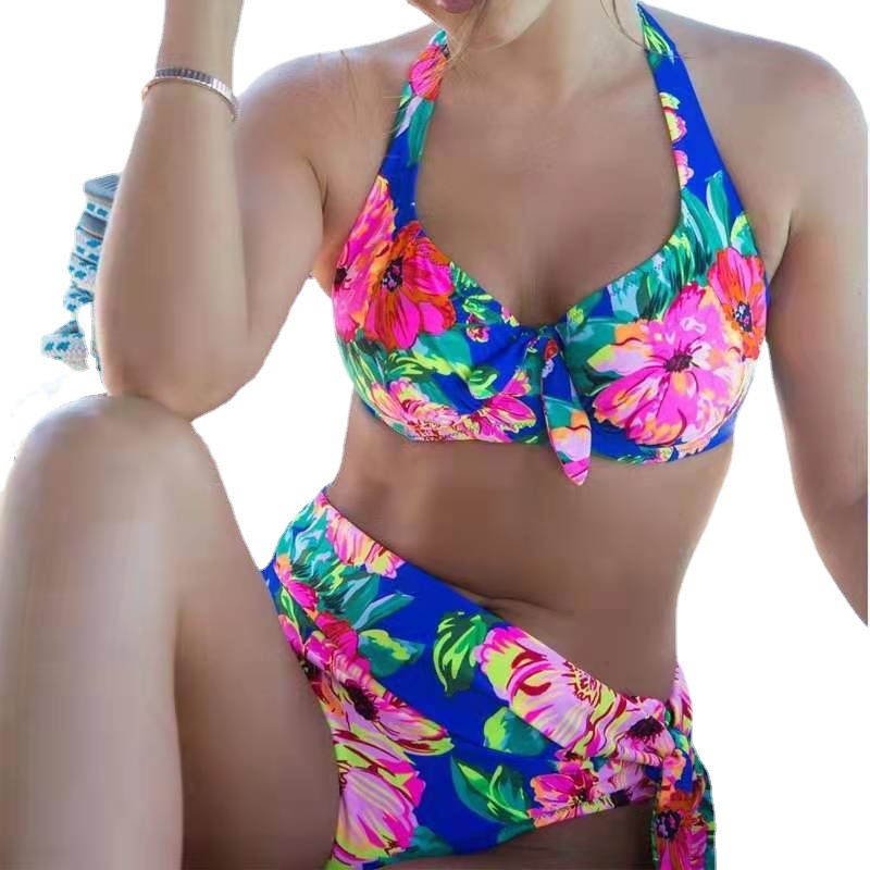 2021 New Arrival Swimsuit Women's Printed Split bikini Steel bikini Hanging Neck Strap High Waist Women's Swimsuit
