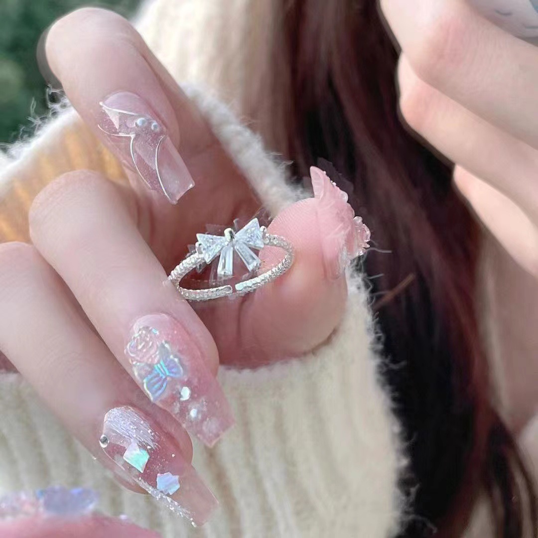 "Time Princess" ragazza cuore tutto-fiammifero dolce temperamento fiocco argento anello aperto anello regolabile_voghion.com