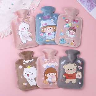 Cartoon Short Velvet Water Heating Bag Cute Hand Warmer Water Injection Plush Hot Water Bag Water Filling Warm Mini Hot Water Bag