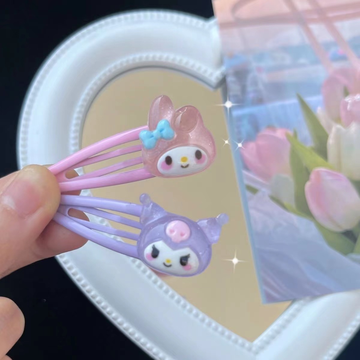 Sanrio Cute Transparent BB Clip Yugui Dog Kulomi Cartoon Student Girl's Heart Bangs Clip Japanese Hairpin