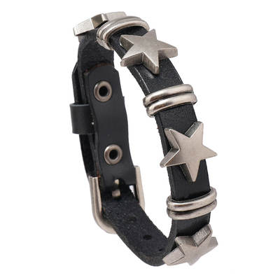 European and American cross-border hot selling men's jewelry personalized street punk style five-pointed star vintage cowhide bracelet creative bracelet