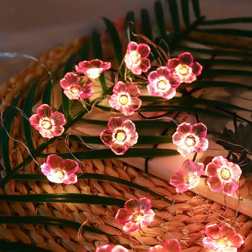 Amazon Cross-border Pink Cherry Blossom Light String Simulation Cherry Blossom Plum Blossom Shape Decoration String Lamp Battery Box Copper Wire Lamp