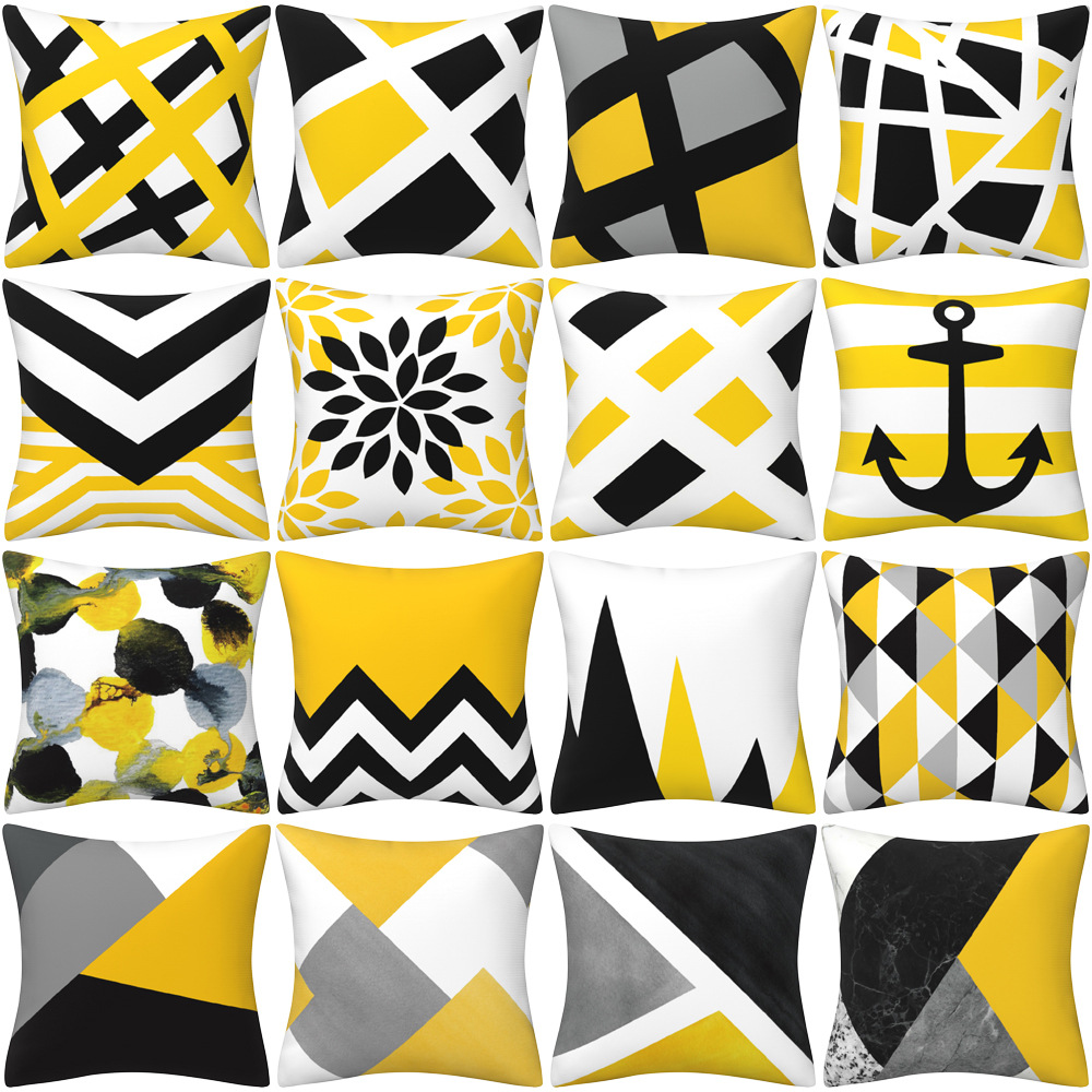Cross-border Hot Sale Nordic Geometric Yellow Pillow Case Digital Printing Decorative Pillow Sofa Cushion Cover Pillow Wholesale