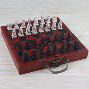 Antique Chess Trumpet Xi'an Terracotta Chessmen Wooden Folding Chessboard Three-dimensional Chessmen Christmas Gift Cross