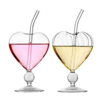 Internet Celebrity ins Style Creative Love Shape Bar Bartender Glass Fruit Juice Soft Drink Glass Sucker Cup Cocktail Cup