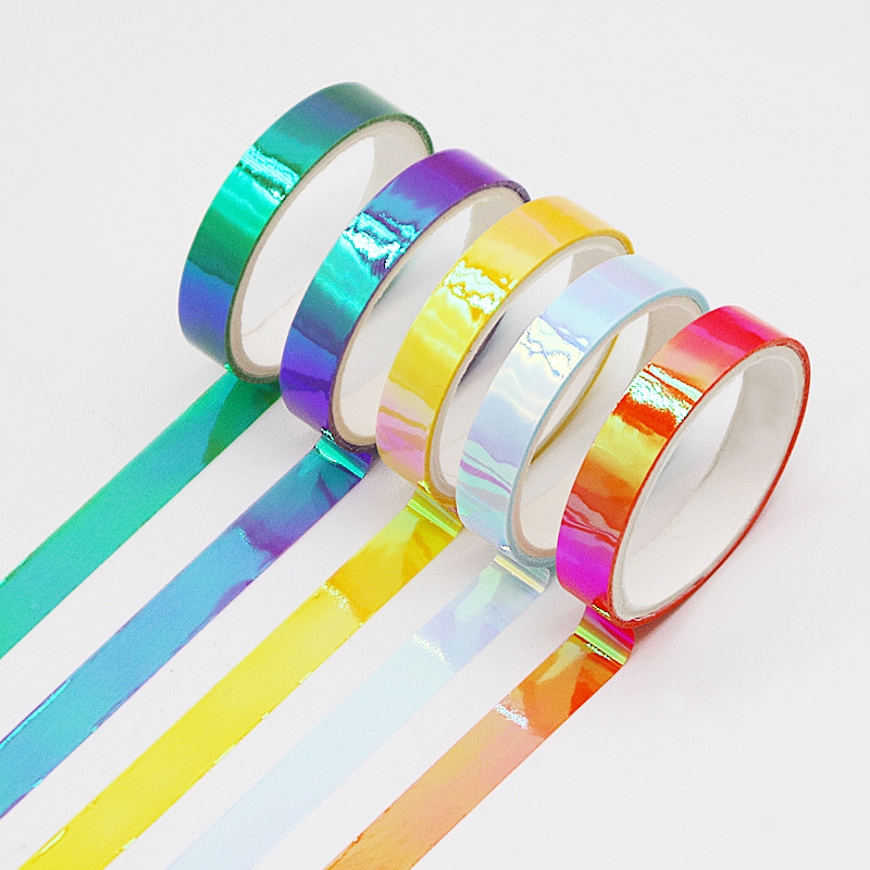 5 rolls of colorful laser rainbow tape, creative laser gradient tape, student notebook material waterproof tape 