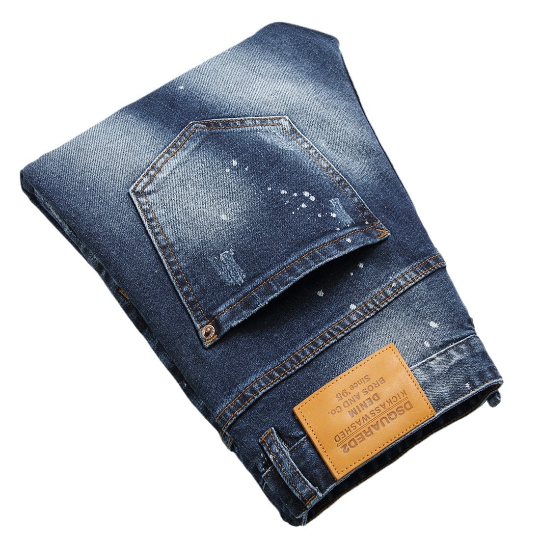 Autumn 2023 new street fashion men's jeans printed fashion trendy ripped slim fit skinny pants men's fashion