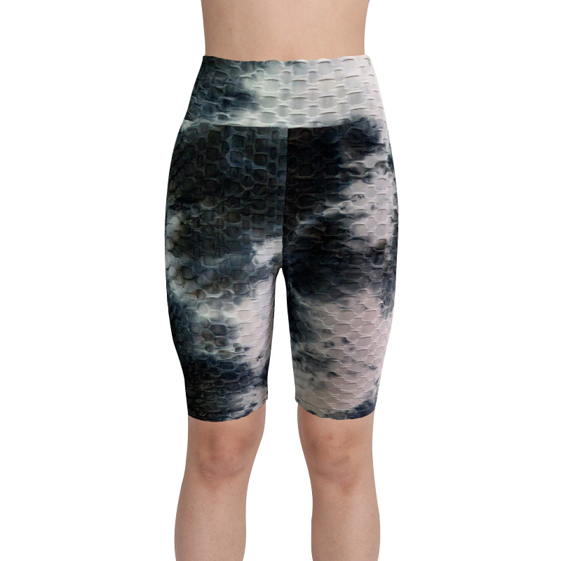 Amazon European and American Ink Jacquard Tie-Dye Bubble Shorts Yoga Pants Fitness Sports Pants Women's Tight