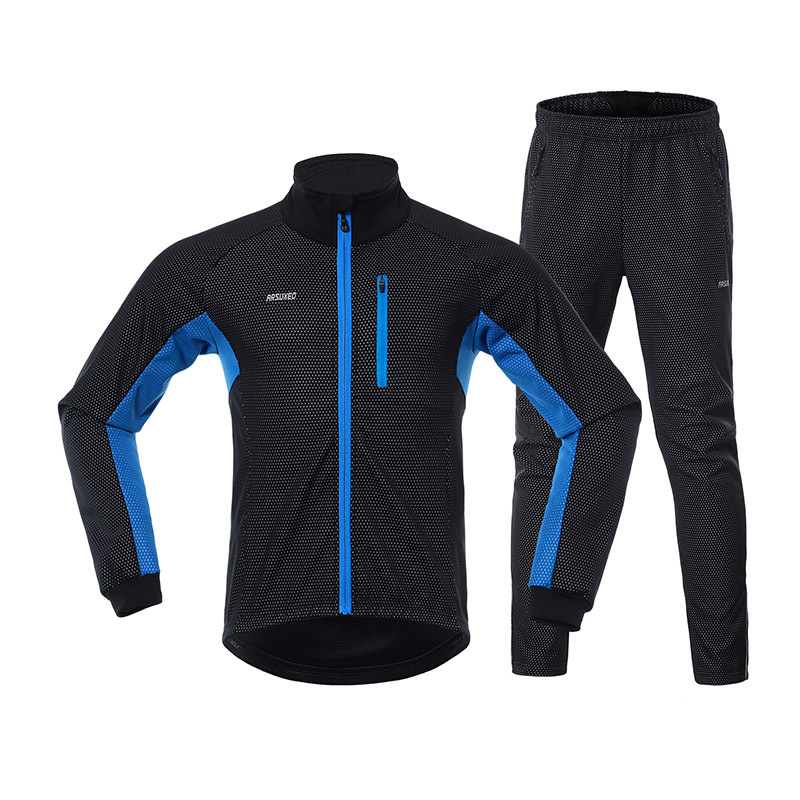 Autumn and winter three-layer composite fleece cycling clothing top windproof warm bicycle pants 20A split