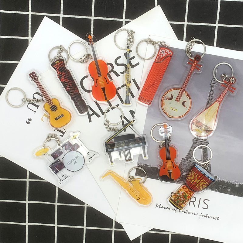 Acrylic simulation musical instrument keychain violin key ring guitar band gift pendant music ornaments