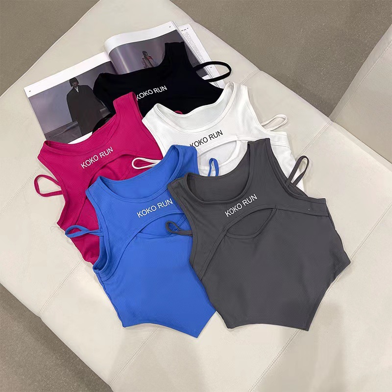 New seamless hot girl fake two-piece fixed cup all-in-one outer vest Korean version slimming and slimming careful machine sling