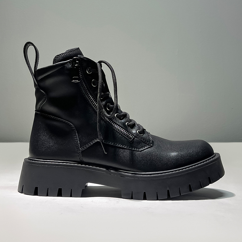 Trendy Martin boots men's motorcycle side zipper British style mid-top overalls boots black short boots 1133-Q