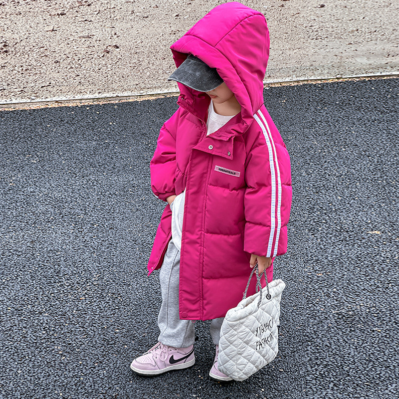 2023 new children's down cotton-padded clothes mid-length Korean style over-the-knee long thickened cotton-padded clothes for boys and girls one-piece delivery