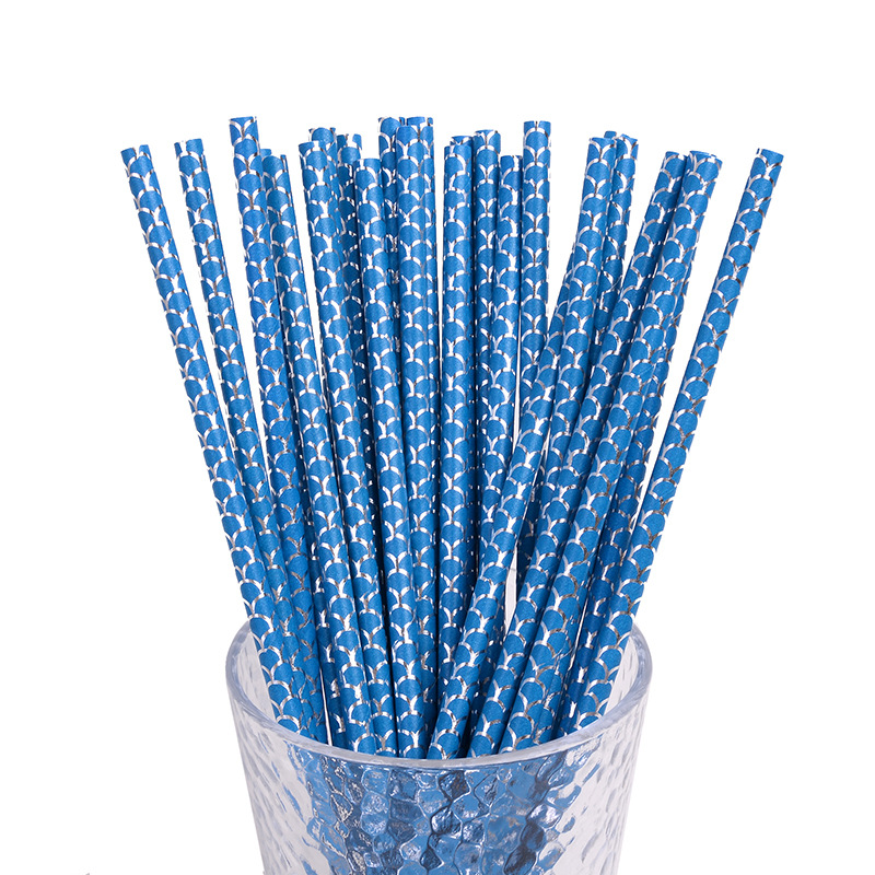In stock party decoration straw degradable disposable juice drink straw hot silver mermaid tail paper straw