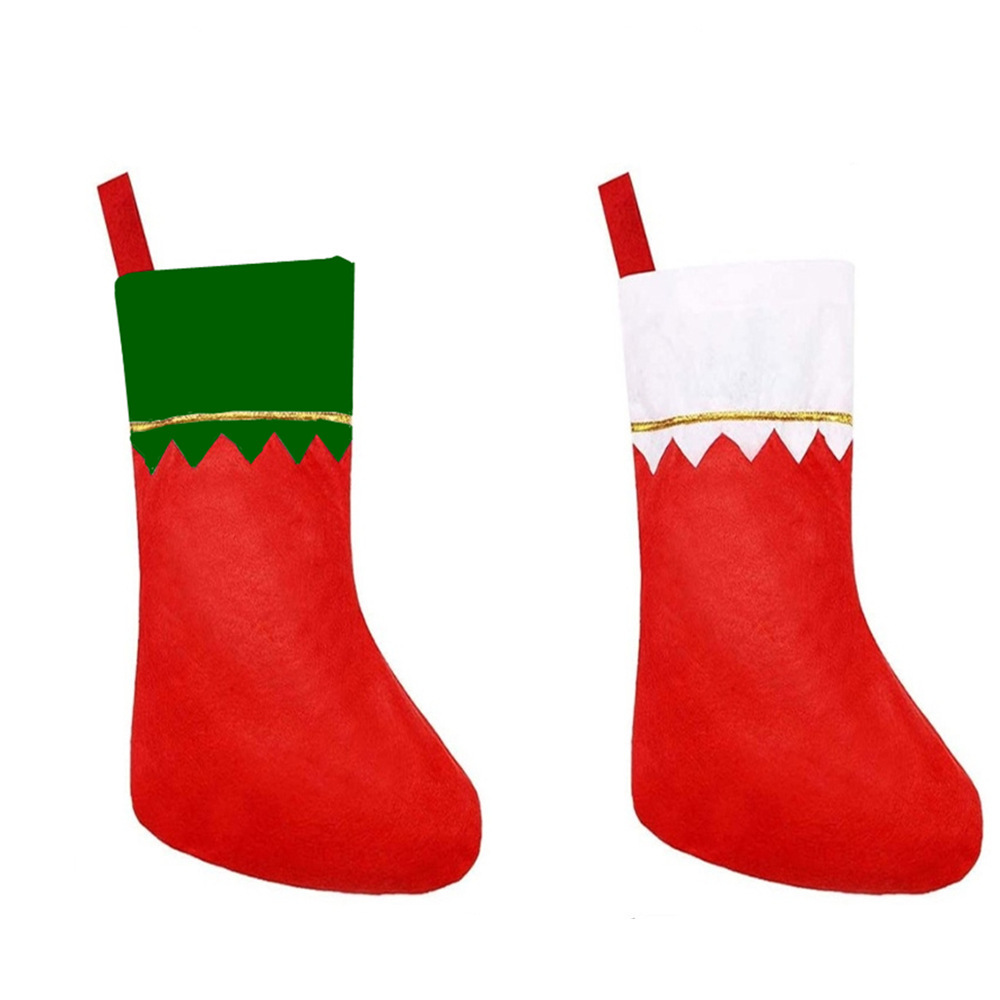 Foreign trade factory Christmas socks DIY non-woven fabric white mouth golden edge light board hanging bag Green mouth gold thread socks Christmas decorative socks