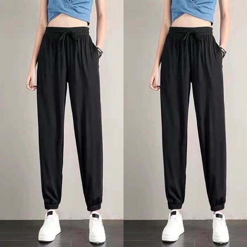 Ice Silk Sports Pants for Female Students Korean-style Loose Large Size Slimming Summer Thin Casual Sweatpants Draping Ankle-length Pants for Women