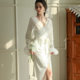 bride morning gown women's long feather nightgown wedding ceremony makeup bridesmaid group kimono South Korea gold velvet