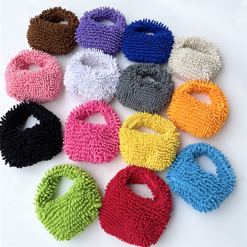 Autumn and winter New mop plush handbag candy color lunch box bag cute fashion cotton candy hand small square bag