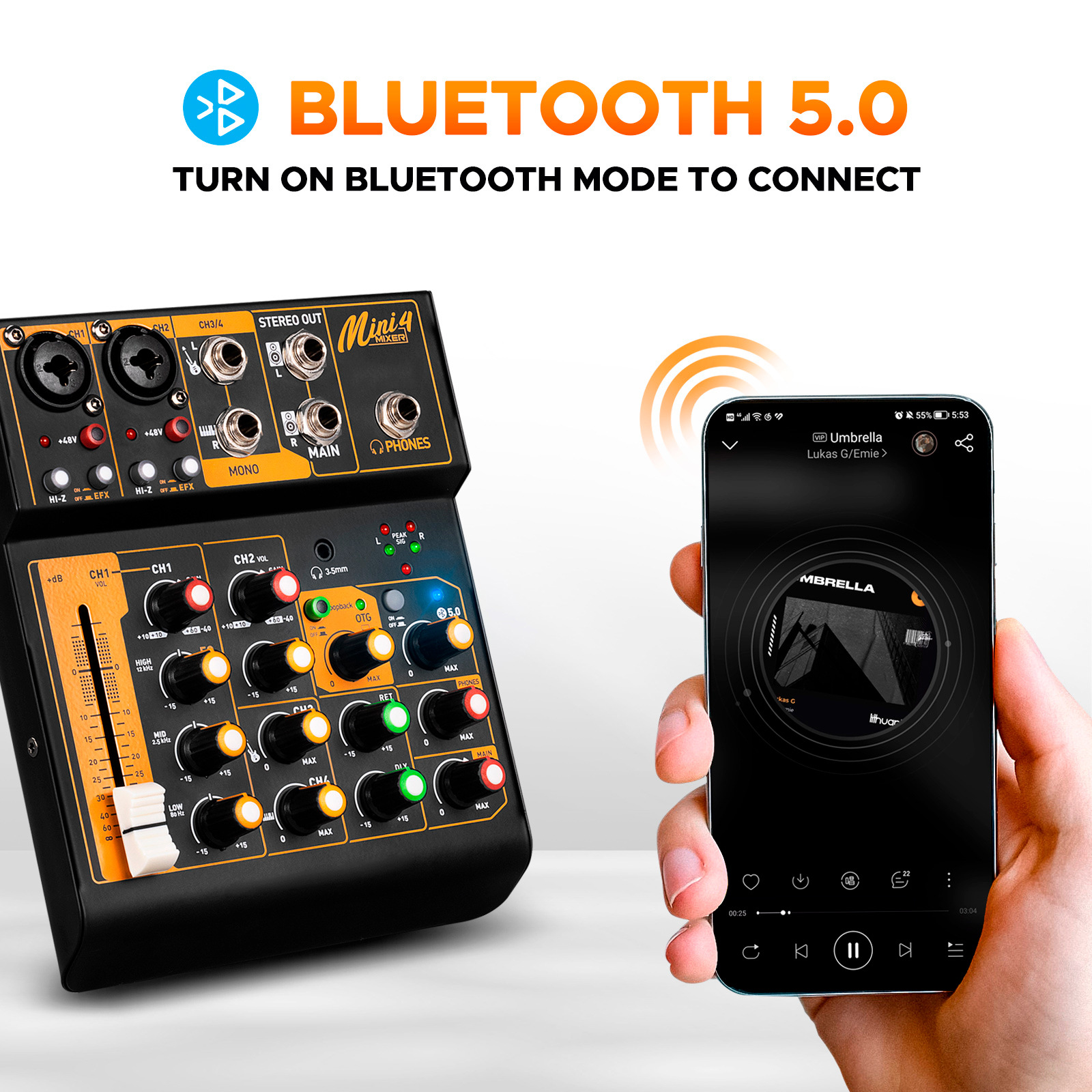 Mini four-way mixer with OTG effect sound card Bluetooth USB computer recording English live sound card cross-border